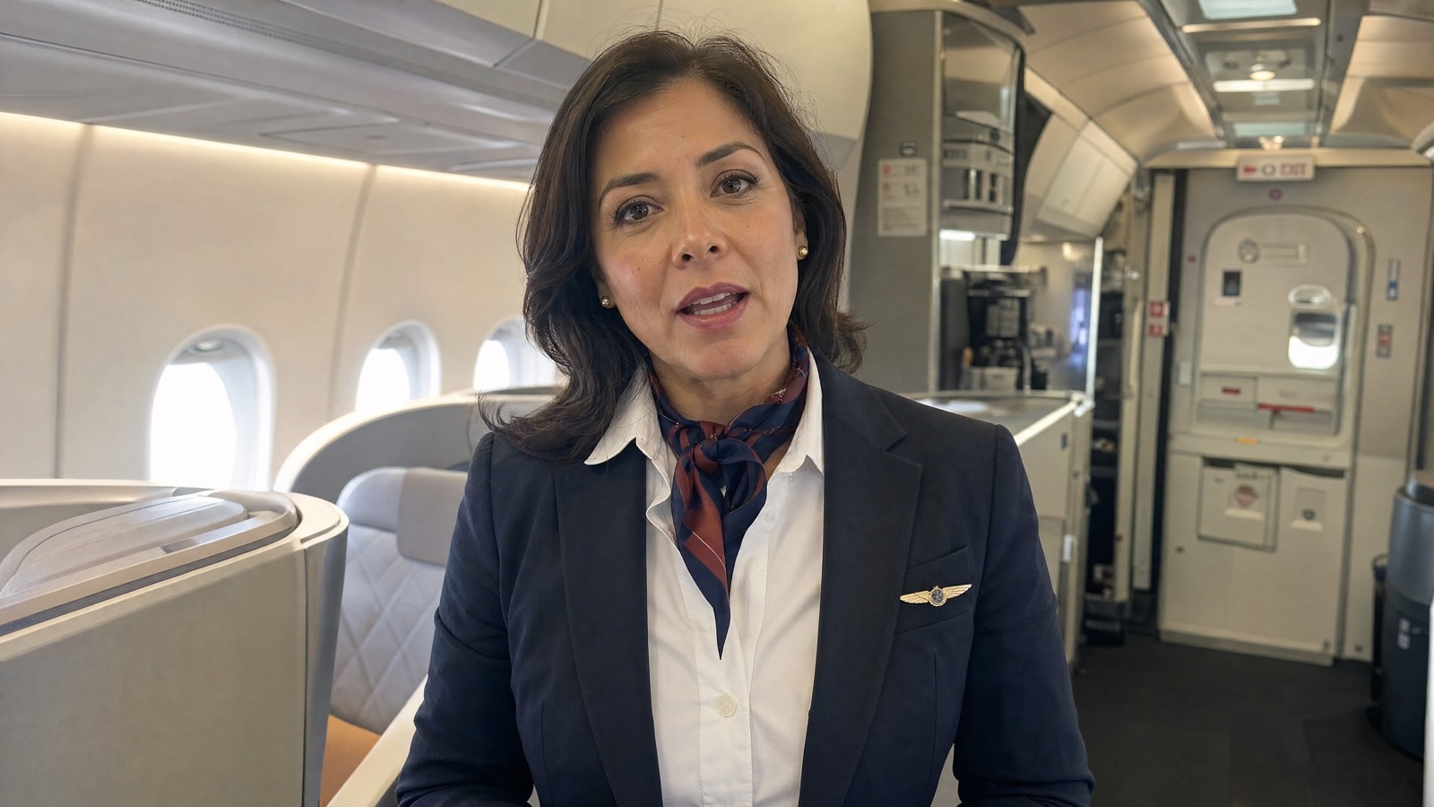 Julie G. in the aircraft cabin